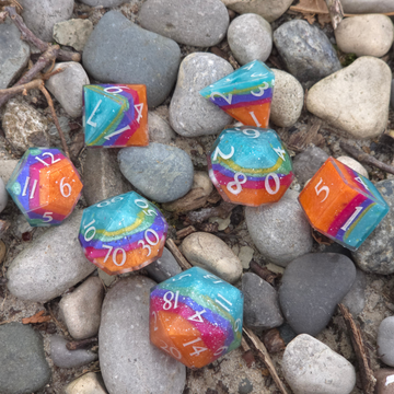 Sedimentary: Blue Rainbow Candy Handmade 7-Dice Set