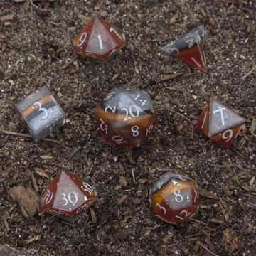 Sedimentary: Toffee & Silver Handmade 7-Dice Set