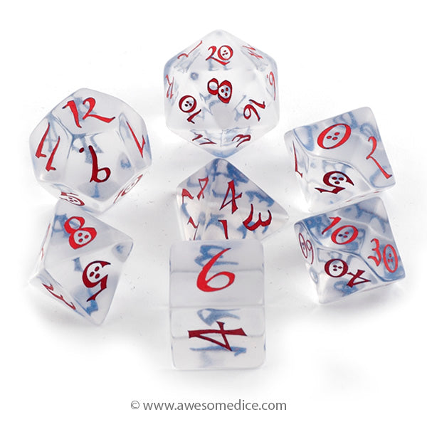 Translucent Red and Blue 7-Dice Set