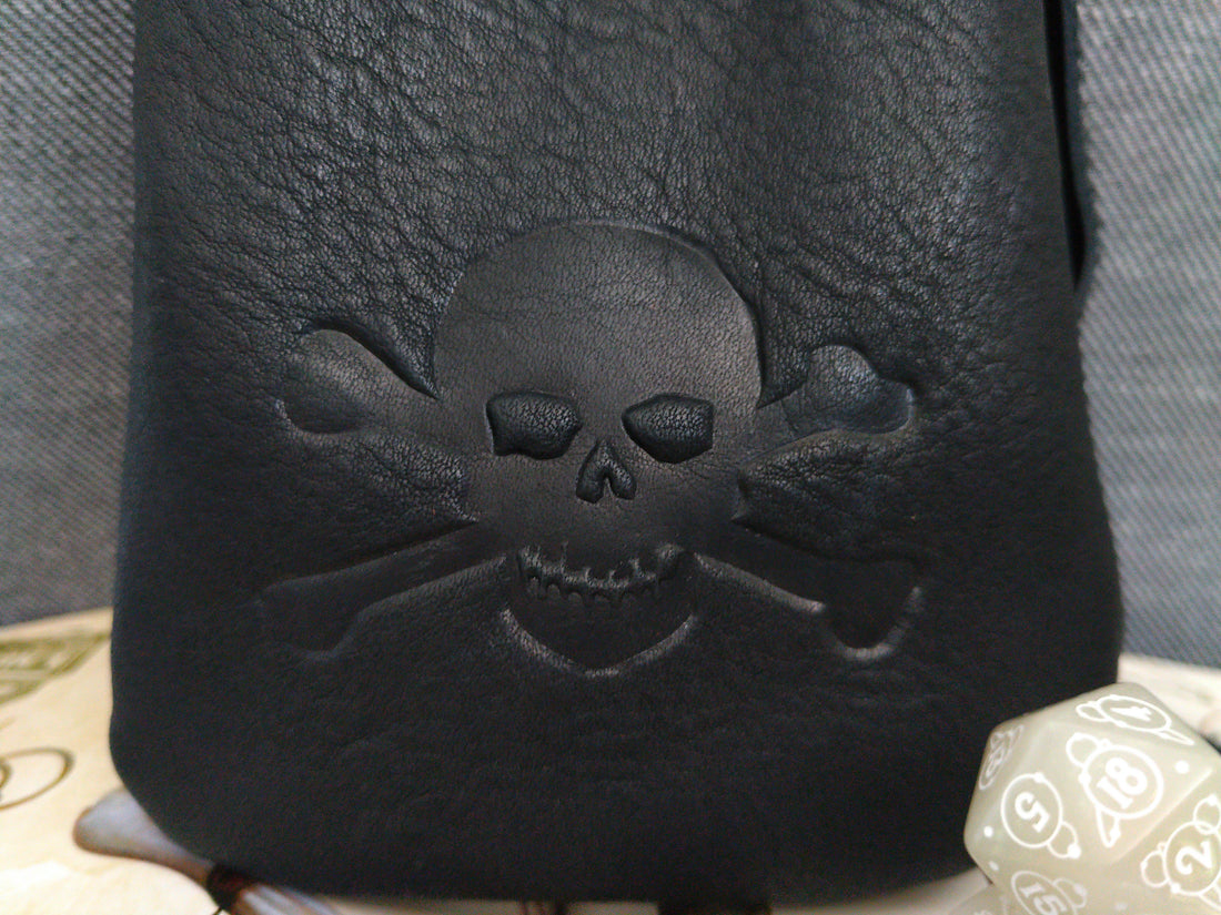 Skull & Crossbones Black Leather Dice Bag