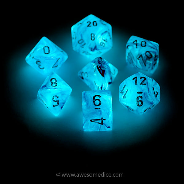 Pink Ghostly Glow in the Dark 7-Dice Set