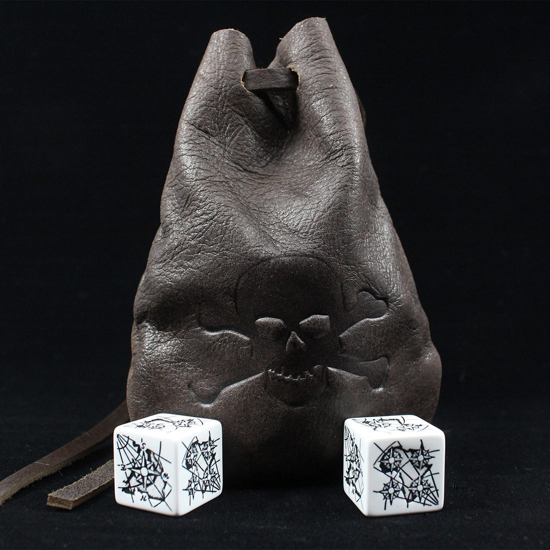 Skull & Crossbones Leather Dice Bag