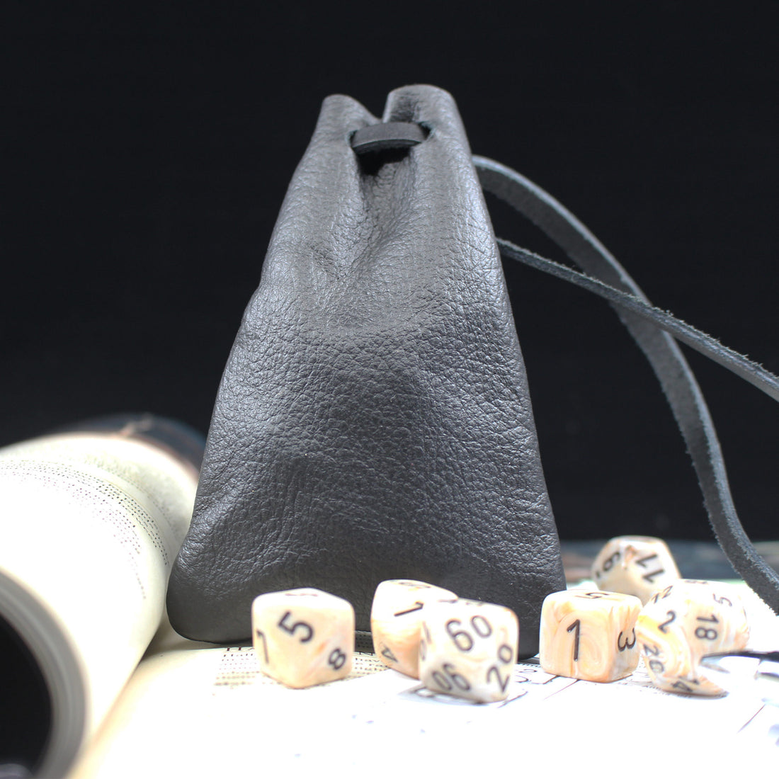 Small Black Leather Dice Bag