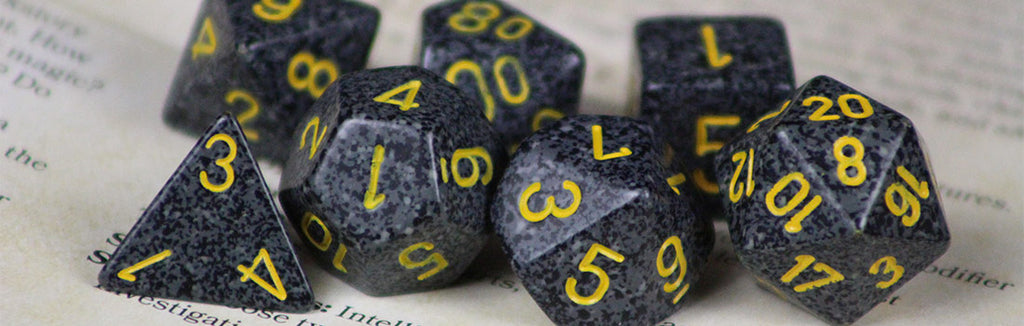 Black Speckled Dice with Yellow Ink