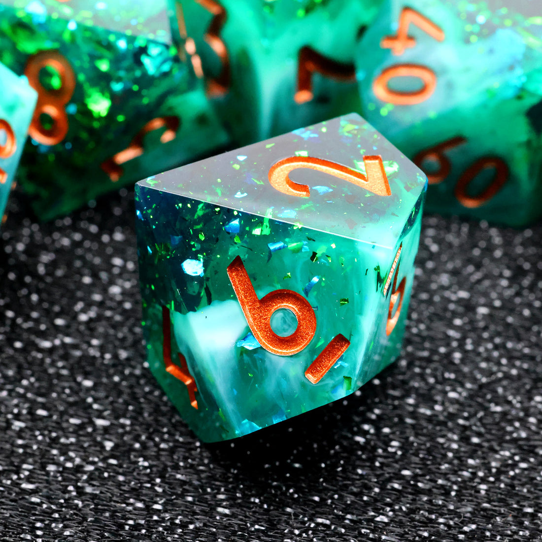 The Emerald Ocean Sharpedge Dice Set - complete polyhedral dice set for DnD