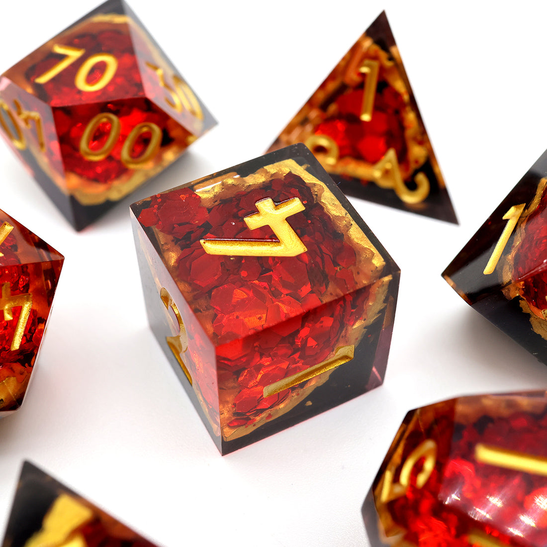 Red Geode Sharpedge DnD Dice Set - complete polyhedral dice set for DnD