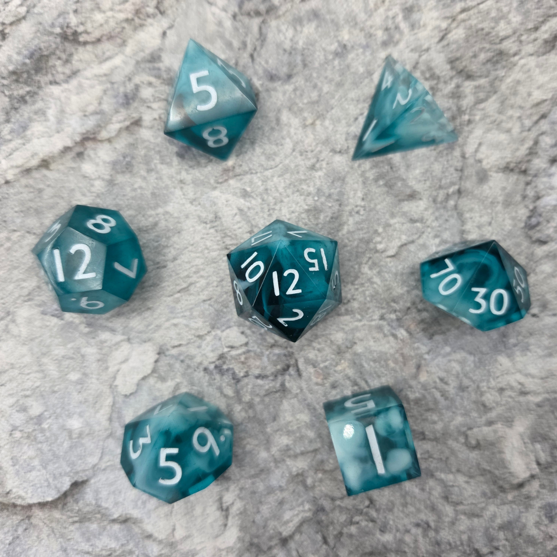 Meltwater Handmade Sharpedge Dice - complete polyhedral dice set for DnD