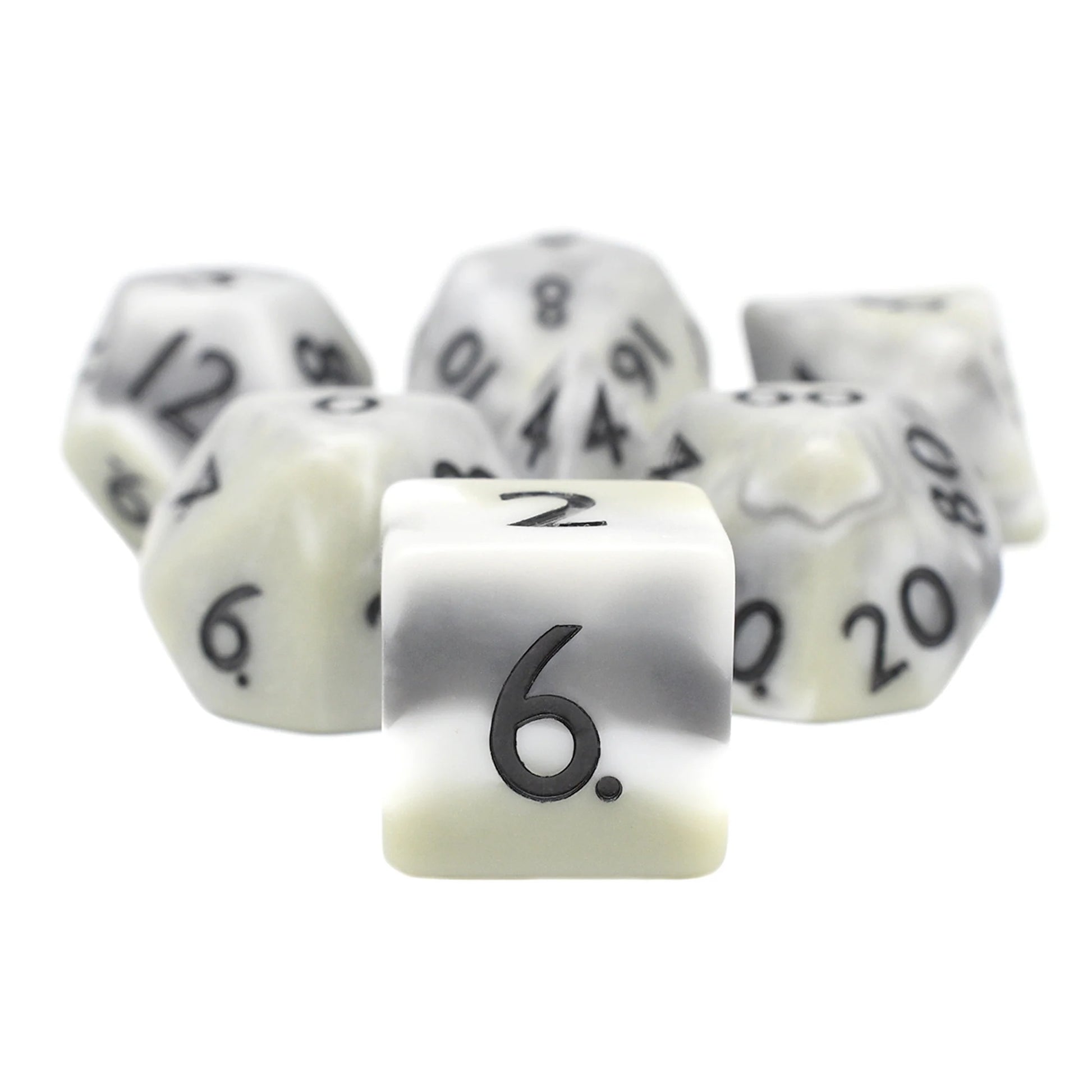 Snow Camo dice set - individual dice spread view