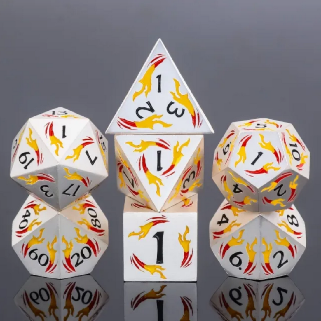 Dagger of the Sun Metal Dice Set - complete polyhedral dice set for DnD