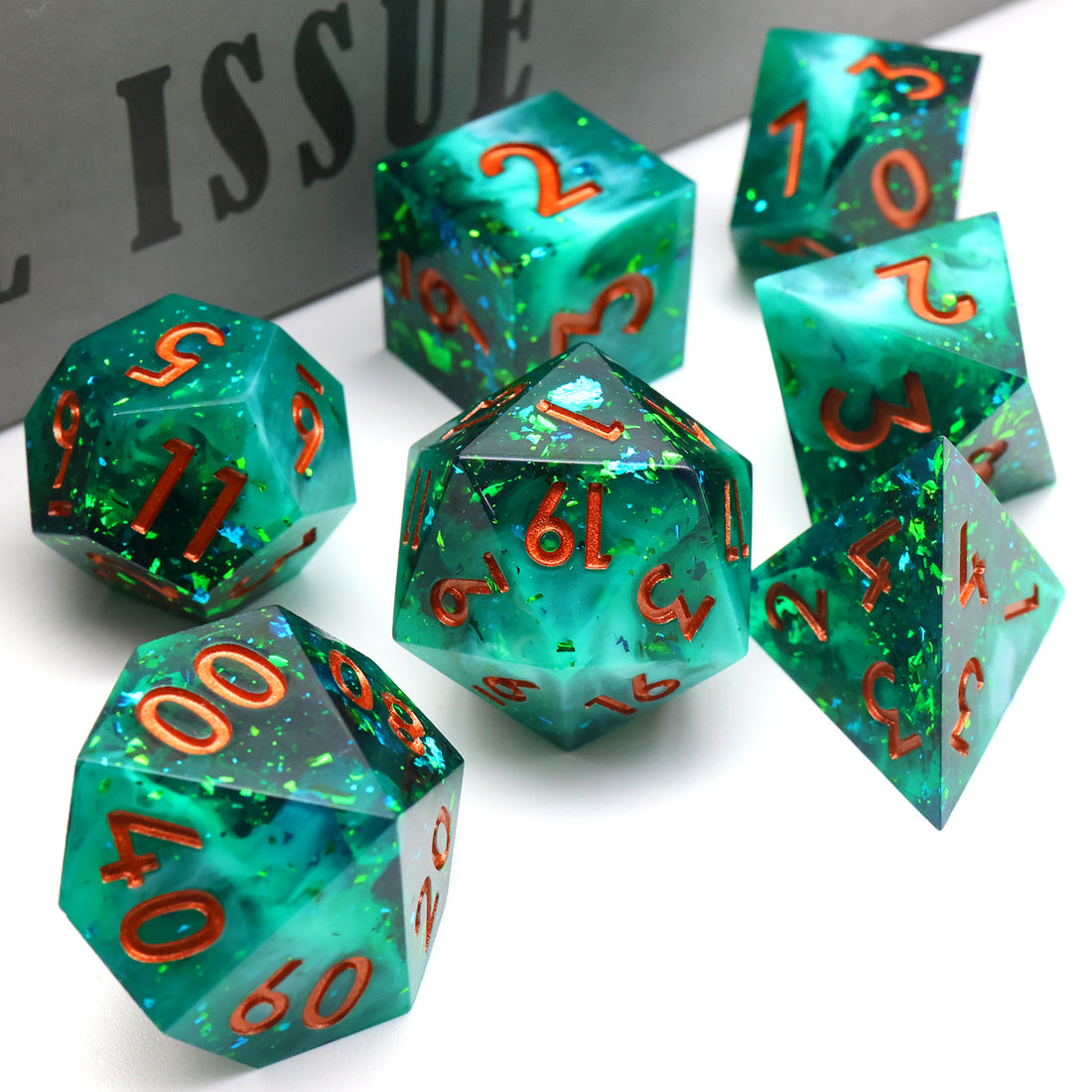 The Emerald Ocean Sharpedge Dice Set - complete polyhedral dice set for DnD