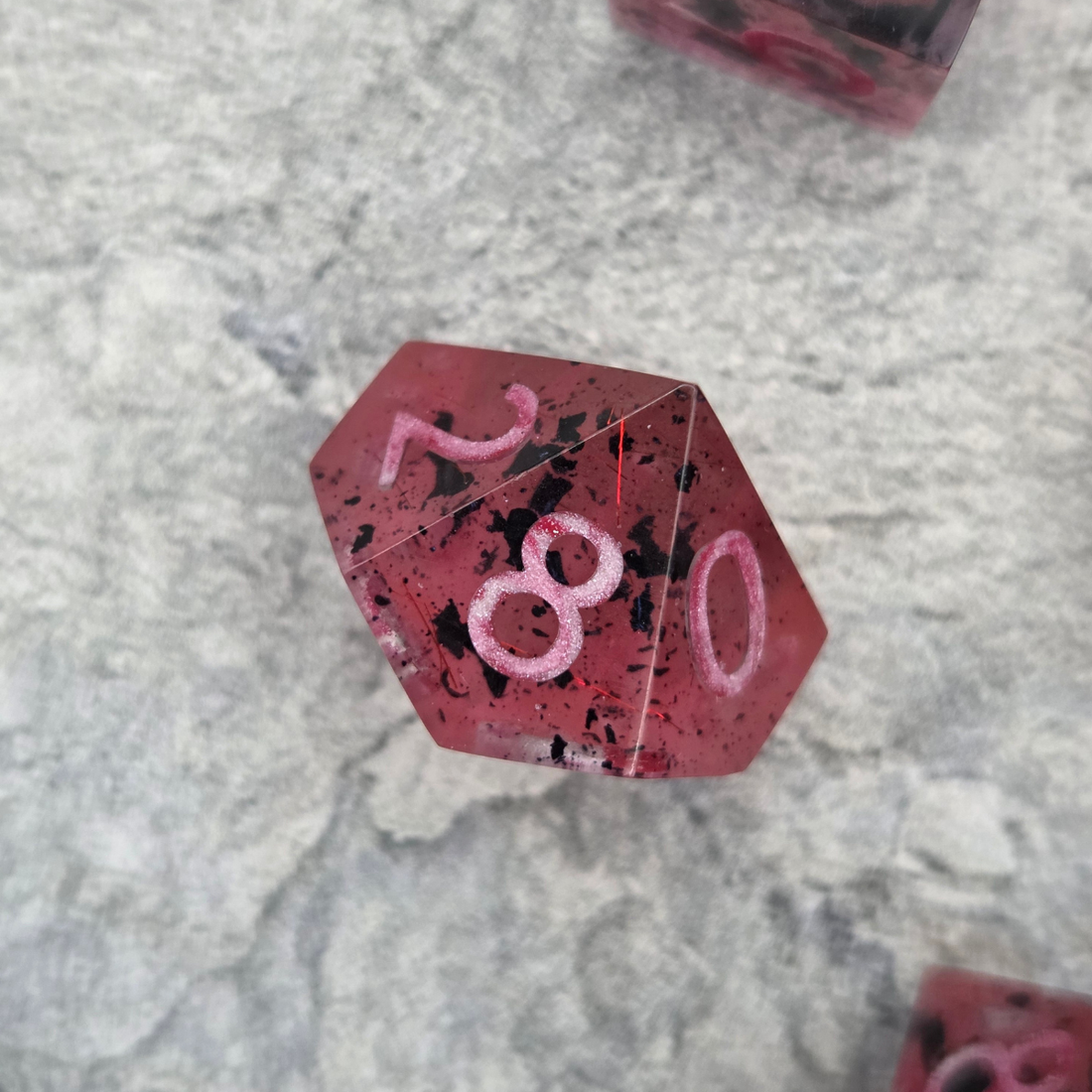 Red-Eye Flight Handmade 7-Dice Set - complete polyhedral dice set for DnD