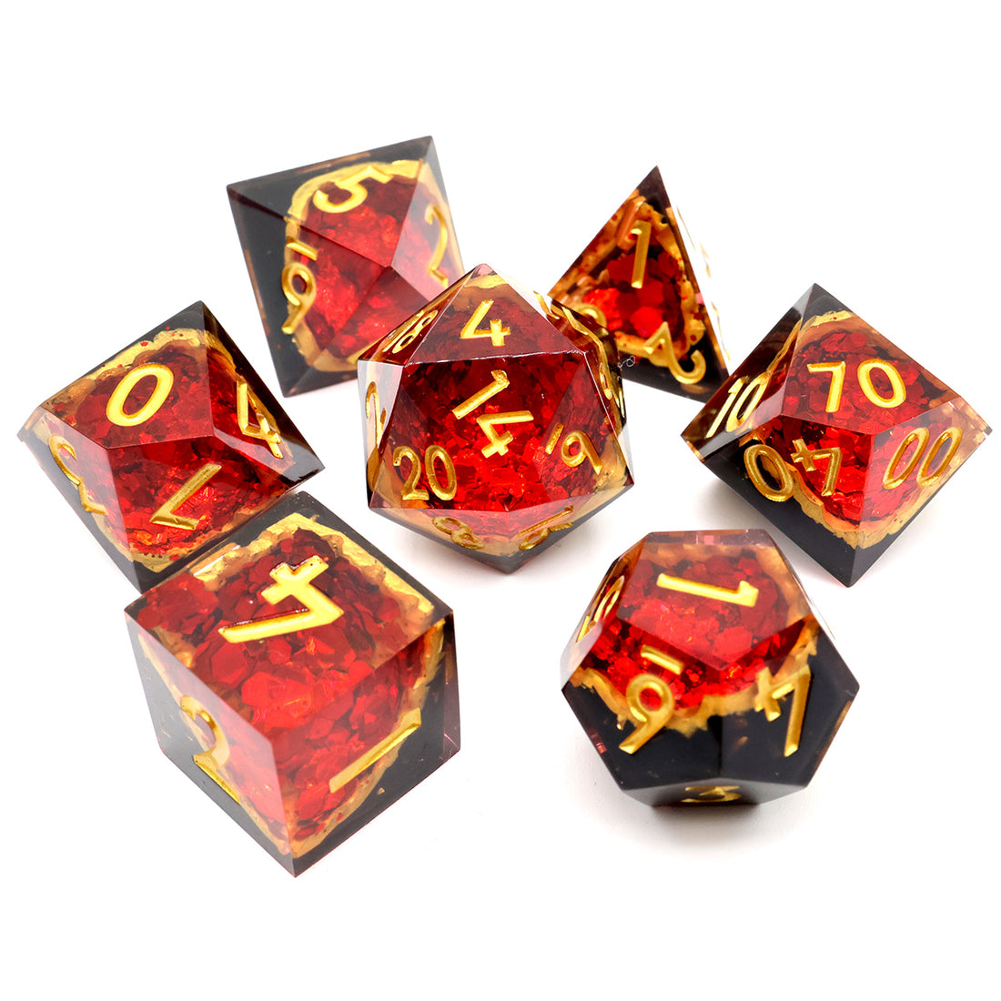 Red Geode Sharpedge DnD Dice Set - complete polyhedral dice set for DnD