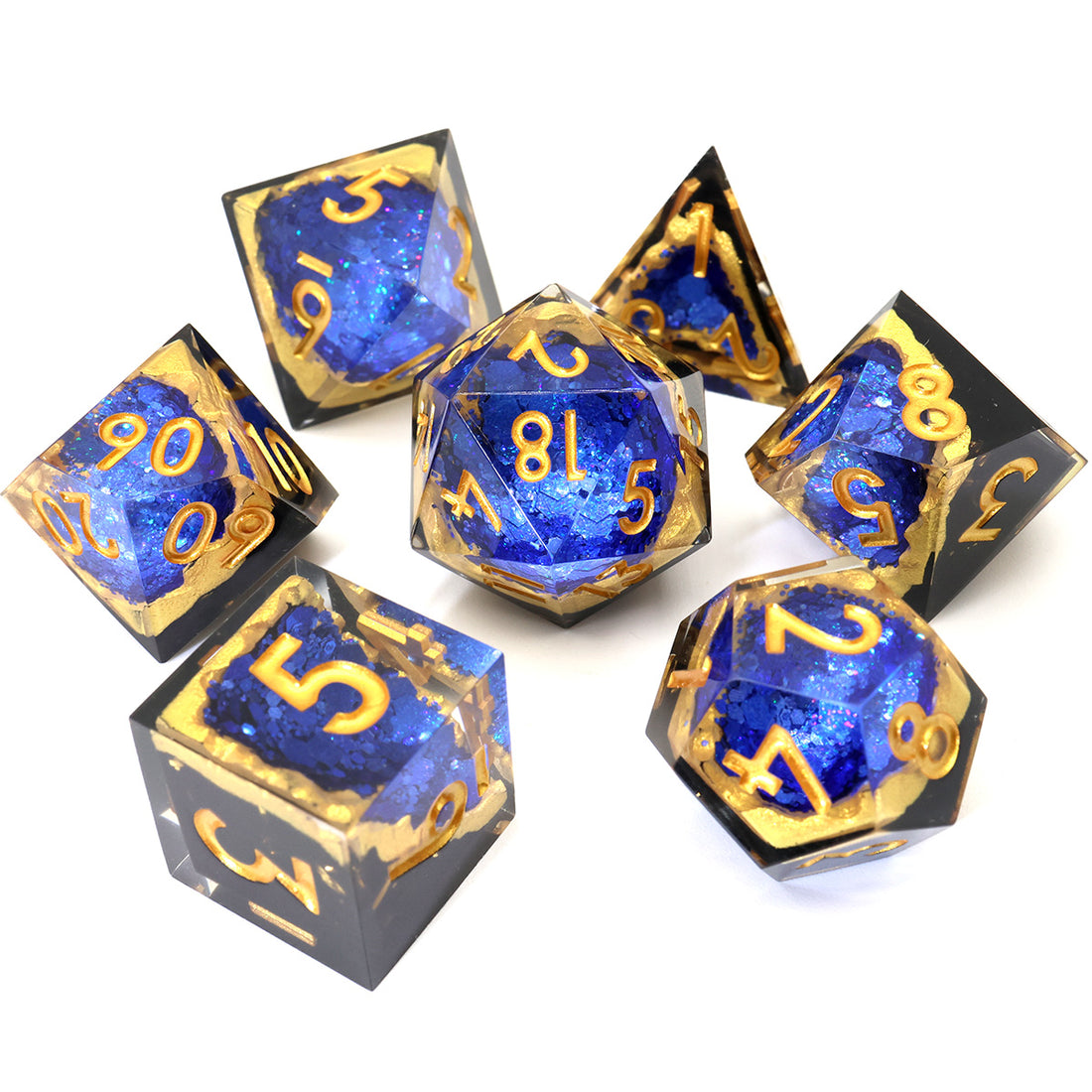 Blue Geode Sharpedge Dice Set - complete polyhedral dice set for DnD