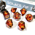 Glowing Dragon Liquid Core Dice dice - close-up showing numbering and finish