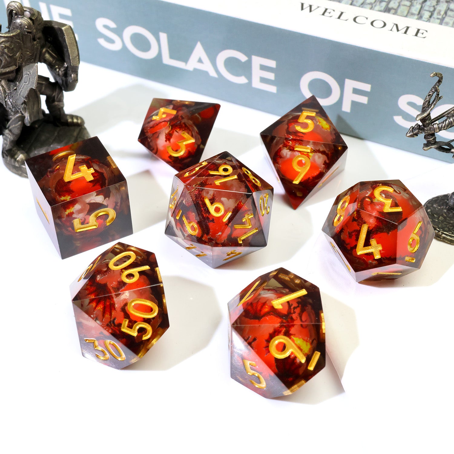 Glowing Dragon Liquid Core Dice dice - close-up showing numbering and finish