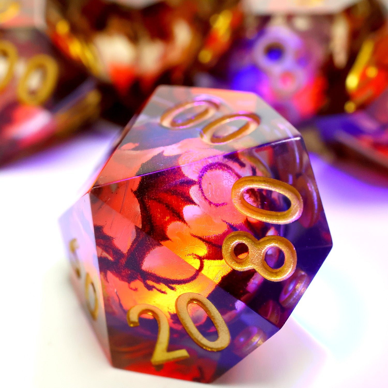 Glowing Dragon Liquid Core Dice RPG dice set - lifestyle shot