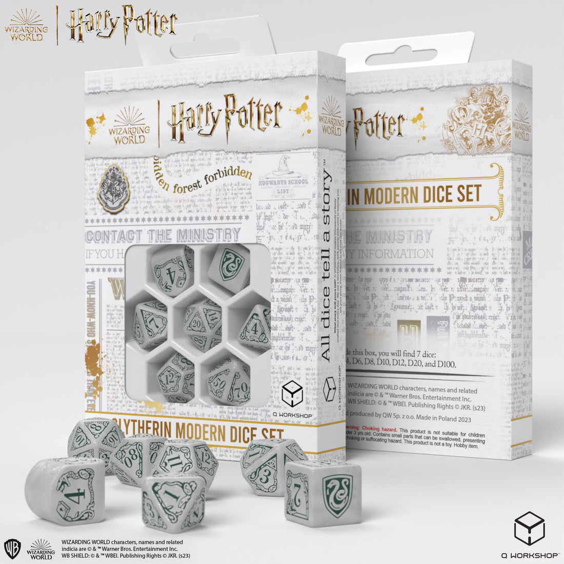 Harry Potter: Slytherin Dice Set - White - complete polyhedral dice set for DnD