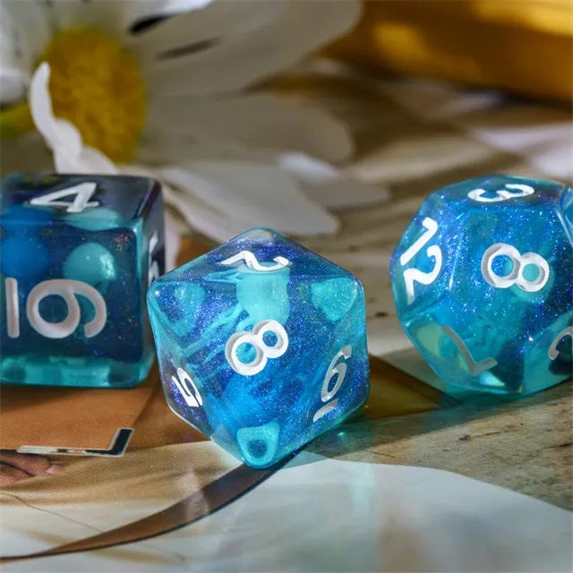 Jellyfish Glow 7-Dice Set - complete polyhedral dice set for DnD