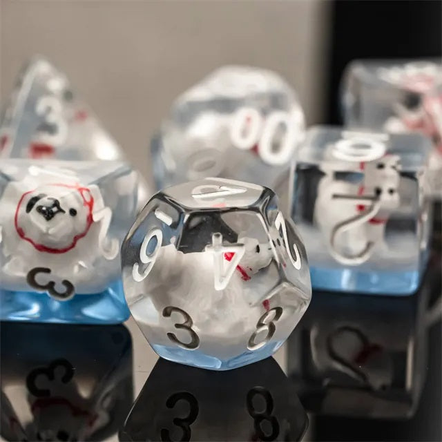 Polar Bear 7-Dice Set - complete polyhedral dice set for DnD
