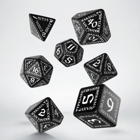 Runic Black & White 7-Dice Set - complete polyhedral dice set for DnD
