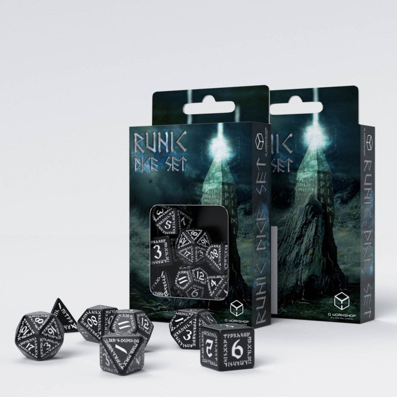 7 Die Polyhedral Dice Set in Velvet Pouch, Drowskin