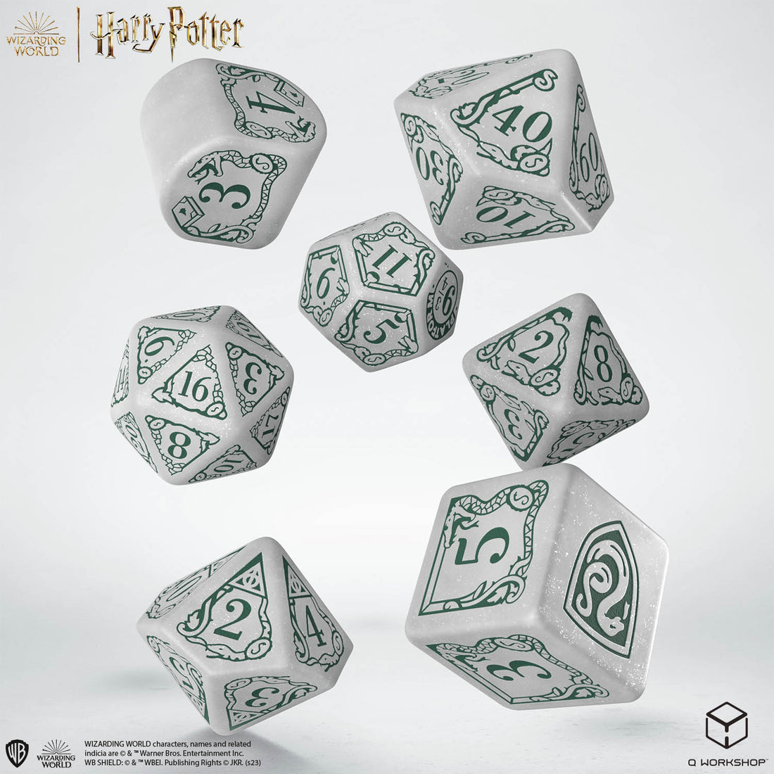 Harry Potter: Slytherin Dice Set - White - complete polyhedral dice set for DnD