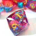 Close up of a d8 proximately featuring shimmering holographic paper