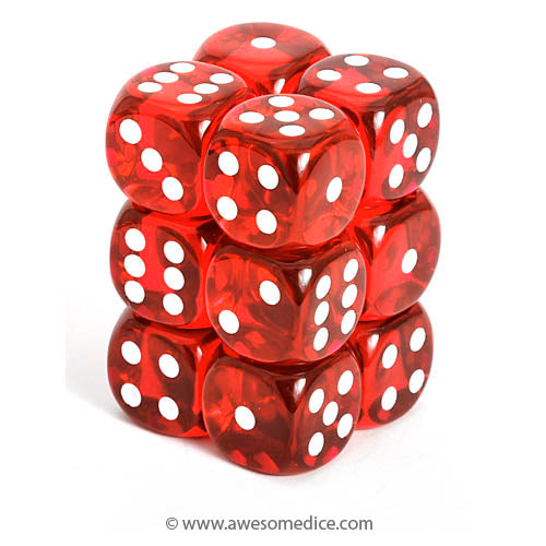 Translucent Red 12d6 Dice Set