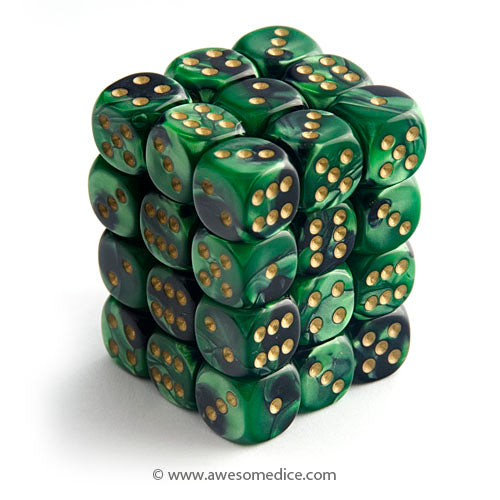 Gemini Black-Green 36d6 Dice Set