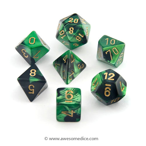 Gemini Black-Green 7-Dice Set