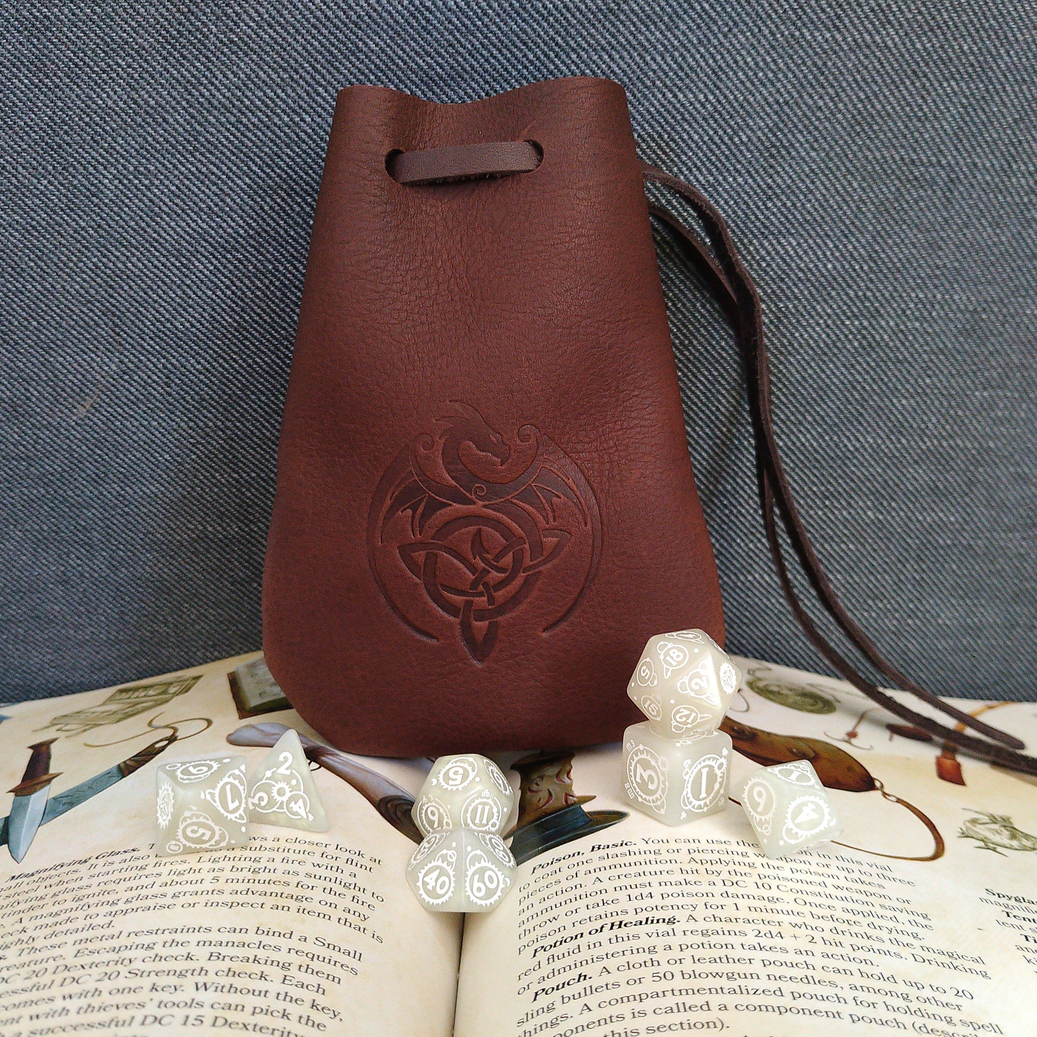 Celtic Dragon Brown Leather Dice Bag