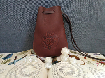 Celtic Dragon Brown Leather Dice Bag