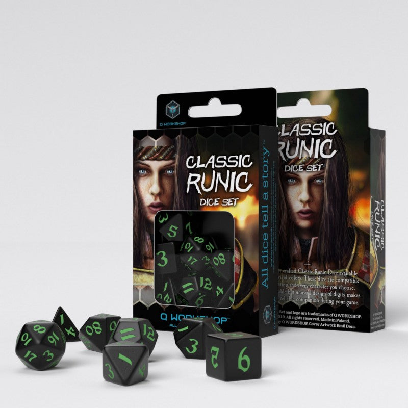 Classic Runic Black & Green 7Dice Set Awesome Dice