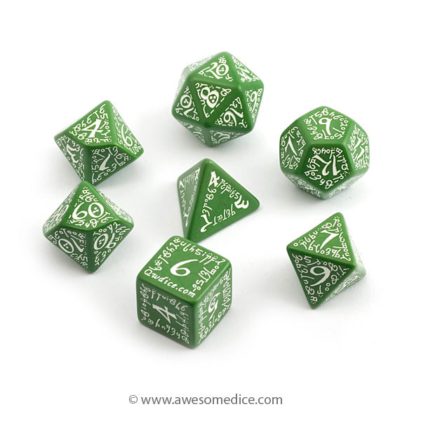 Elven Green & White 7-Dice Set