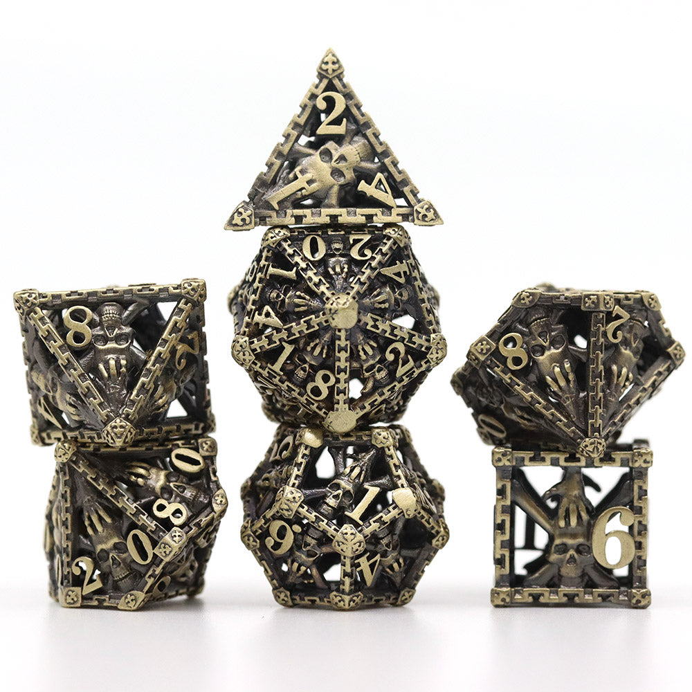 Hollow Metal Skull RPG Dice Set