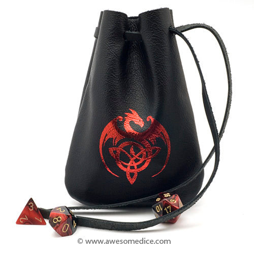 Red Celtic Dragon Leather Dice Bag