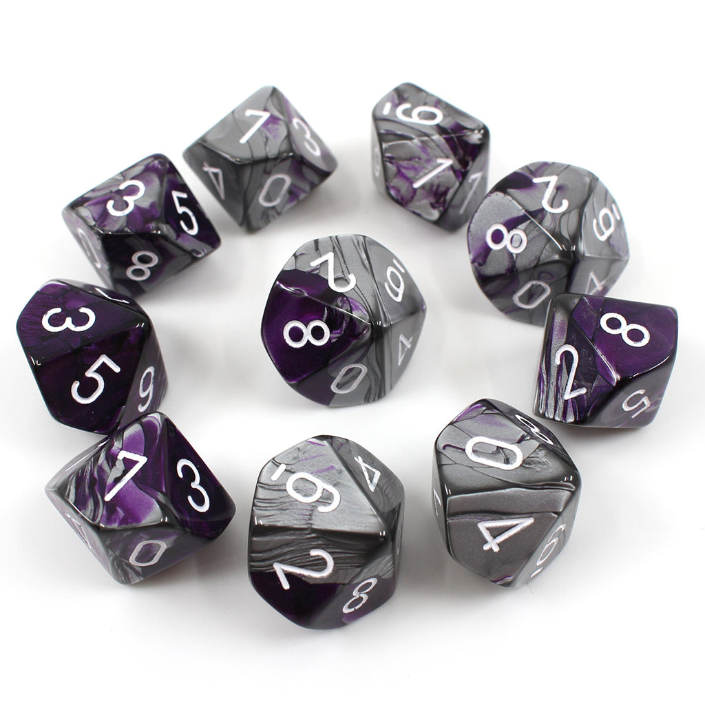 Chessex Gemini Purple Steel 10d10 Dice Set