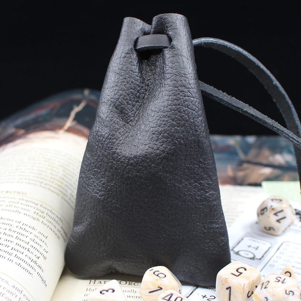 Small Black Leather Dice Bag