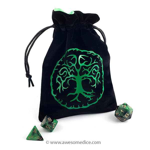 Q Workshop Forest Black & Green Velour Dice Bag